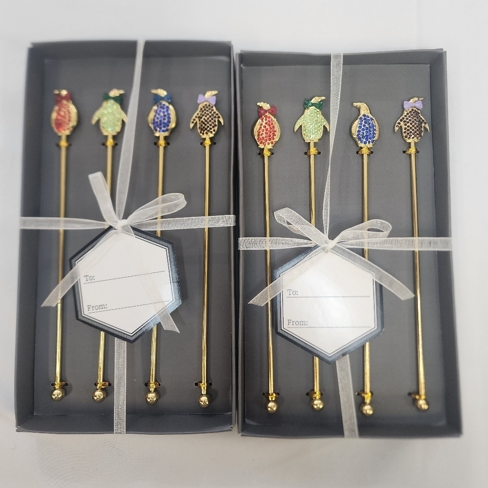 Thirstystone Colorful Penguins Gold Plated  Metal Stir Sticks (price per set)